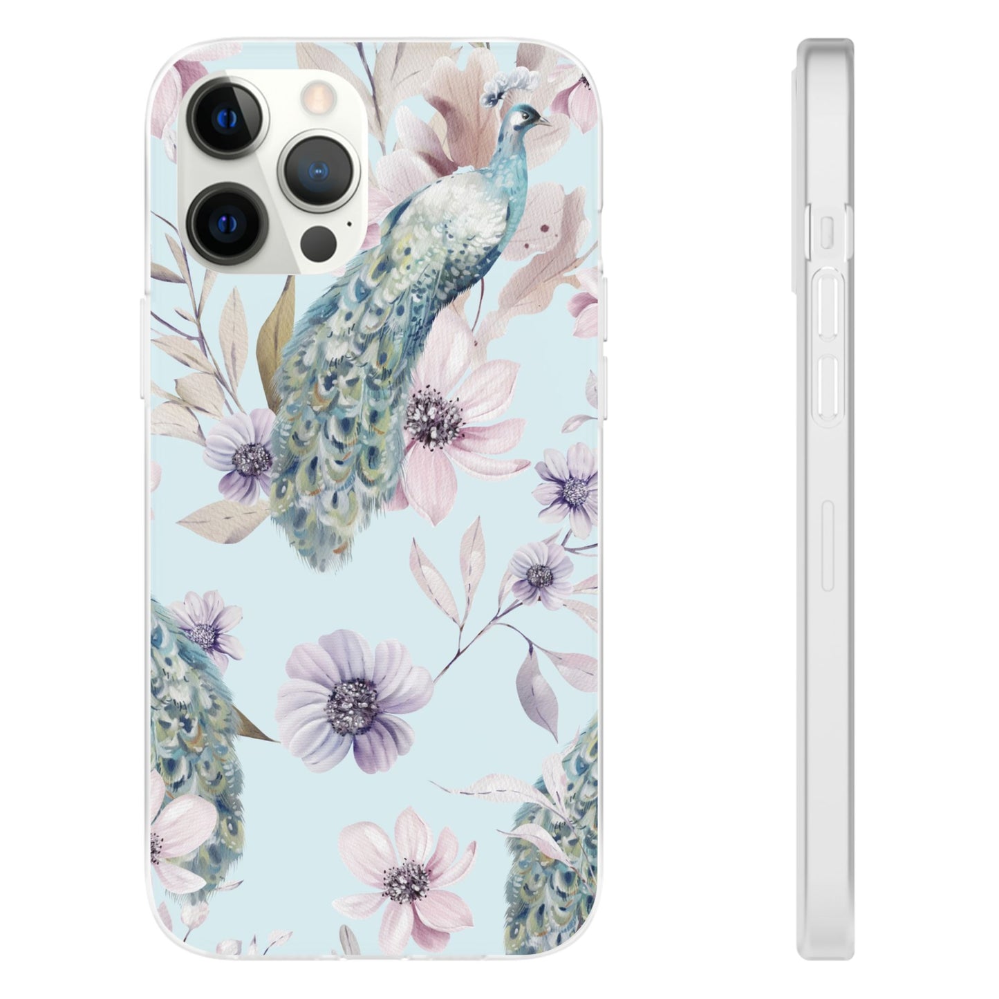 Peacock Floral Phone Case — Pastel Watercolor Bird Slim Case