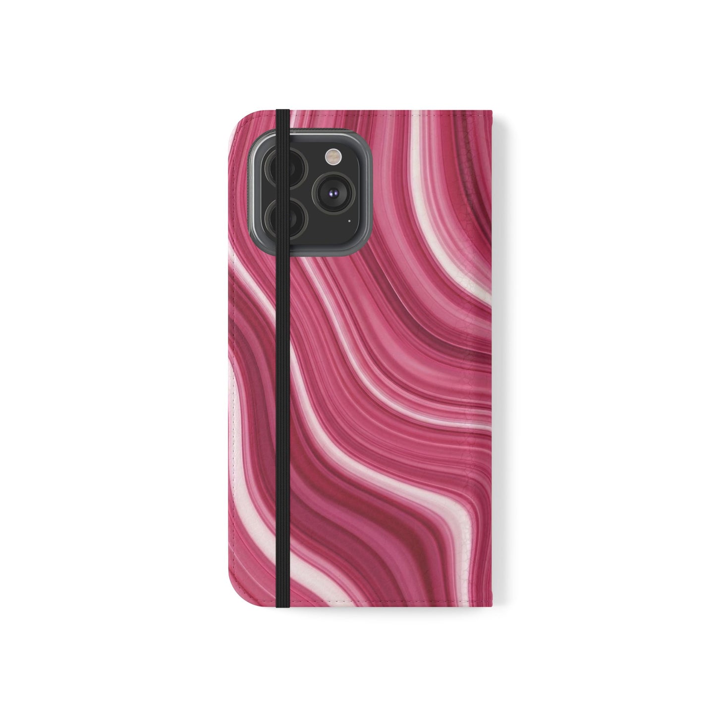 Pink Marble Swirl Flip Case — Wallet Phone Cover with Card Slots