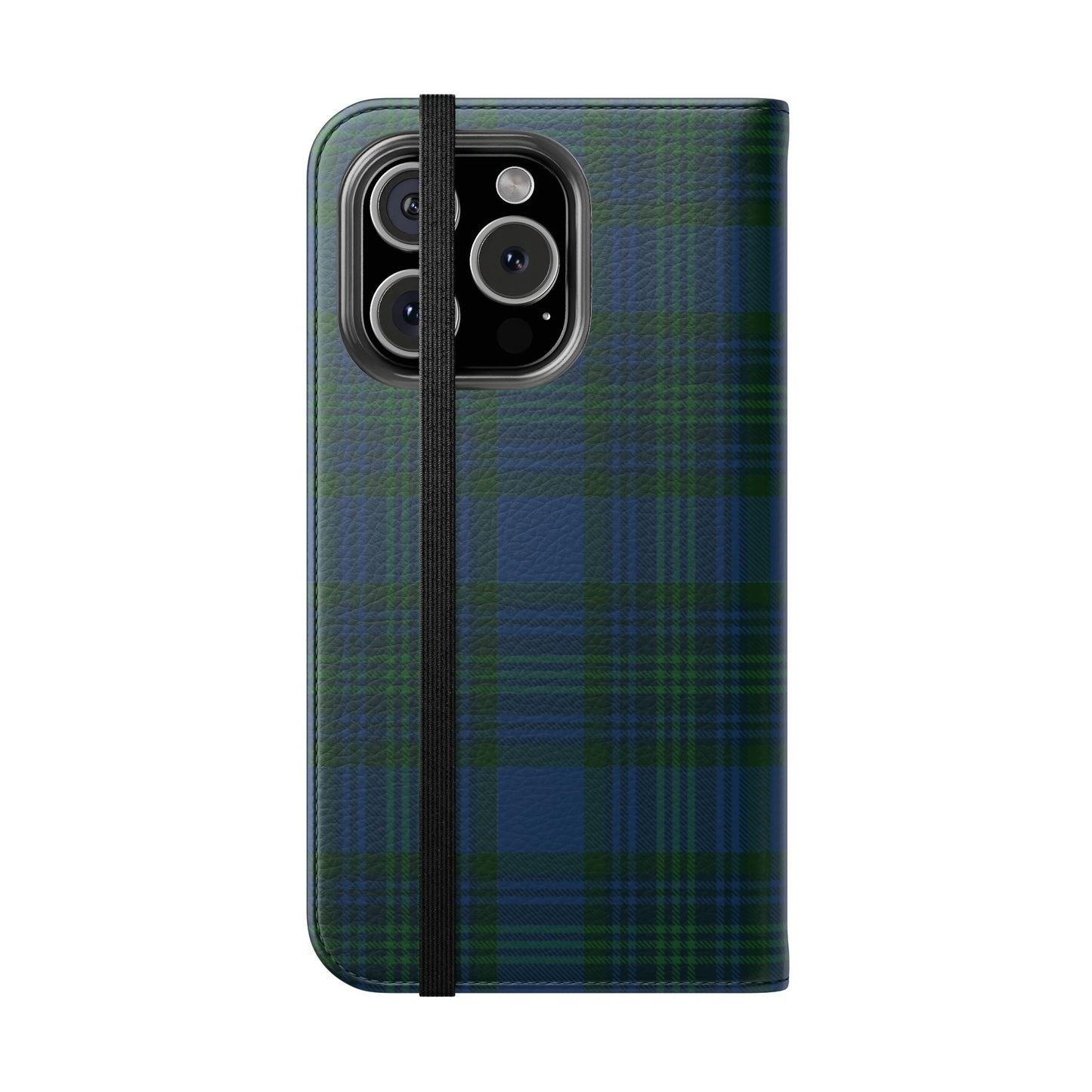 Tartan Flip Phone Case — Navy & Green Plaid Wallet Cover