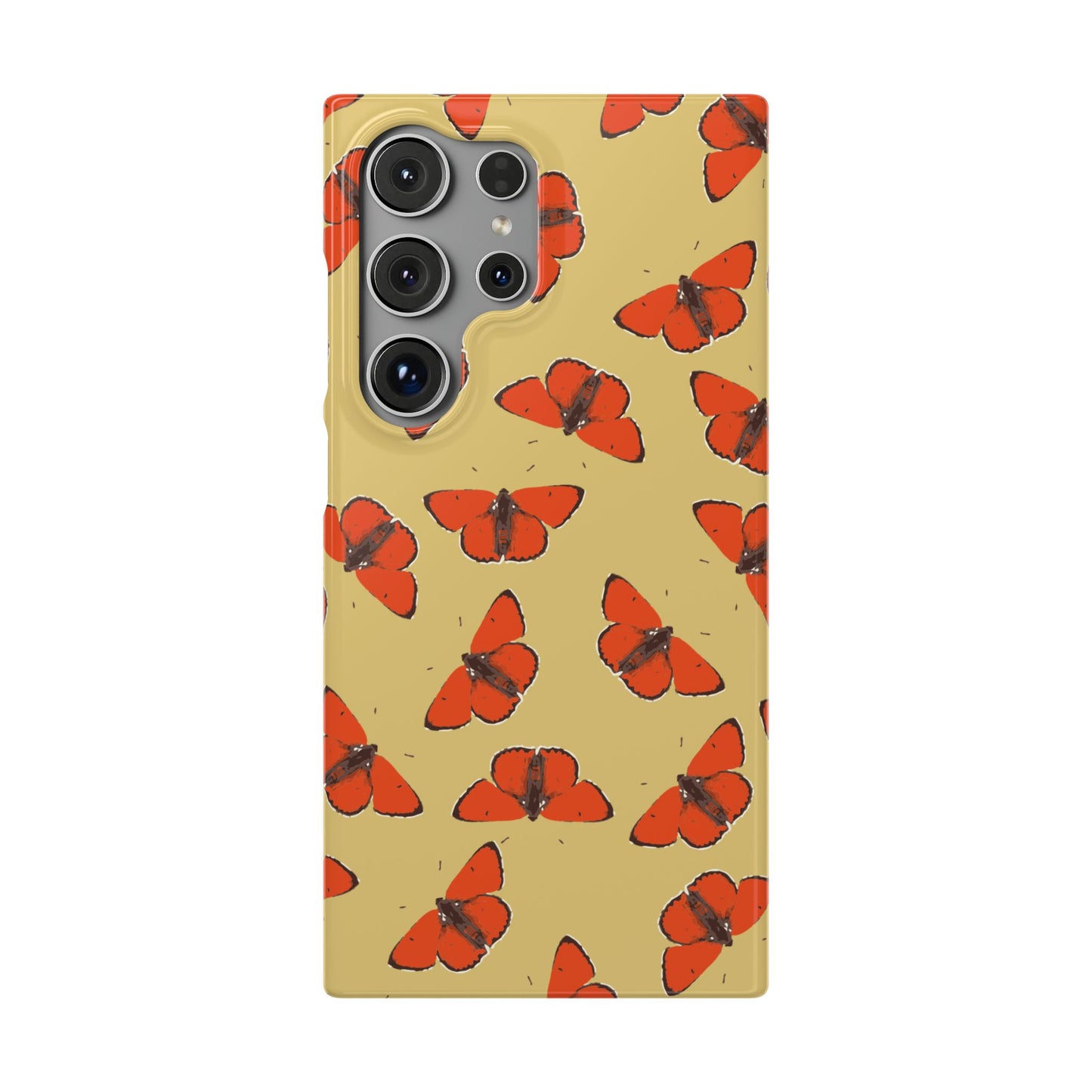 Butterfly Snap Phone Case — Red Moth Pattern on Mustard Background