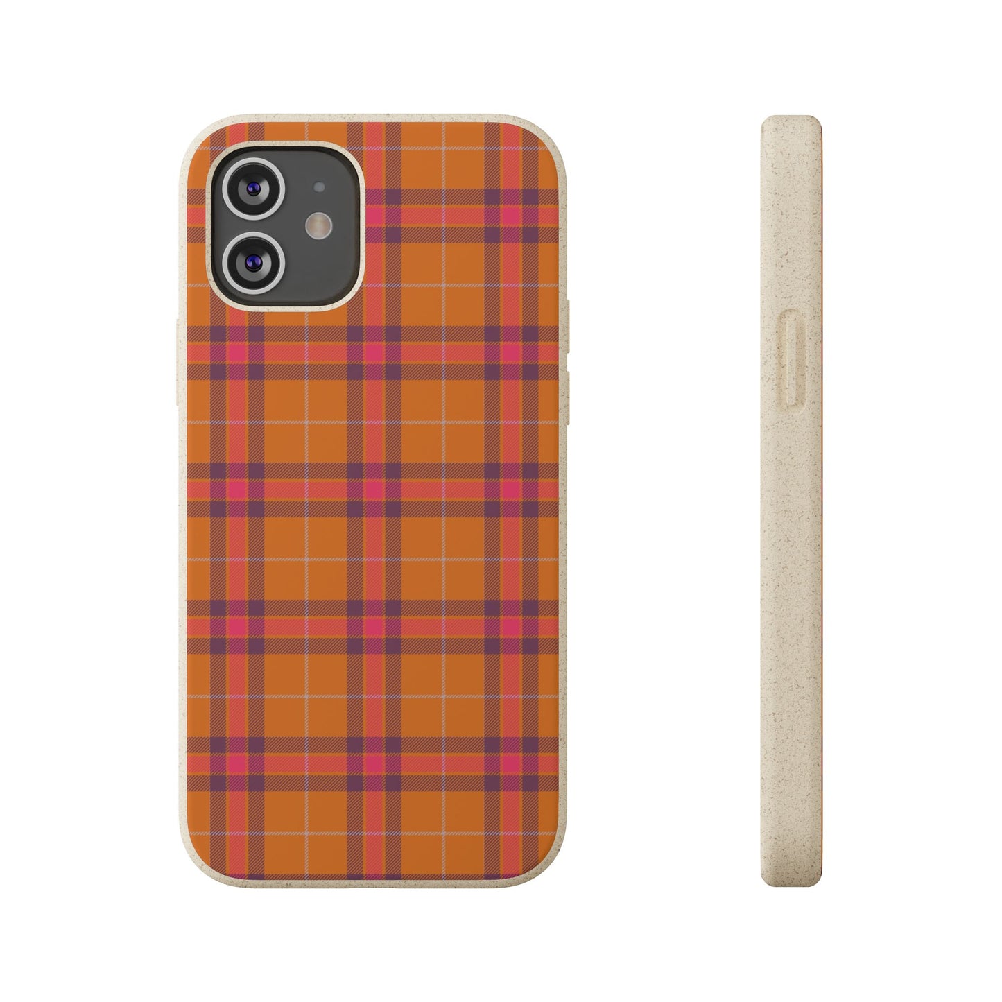 Biodegradable Autumn Orange Plaid Eco-Friendly Phone Cover for Apple iPhone and Samsung Galaxy.