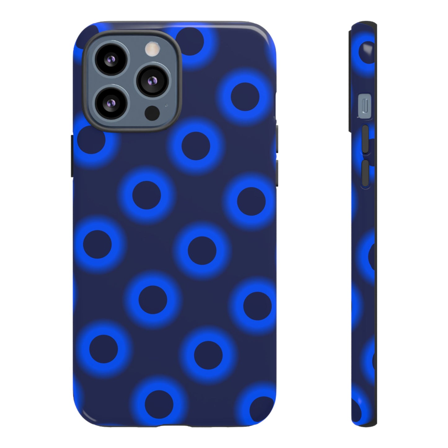 Blue Neon Dot Tough Phone Case — Protective iPhone Cover with Geometric Ring Pattern
