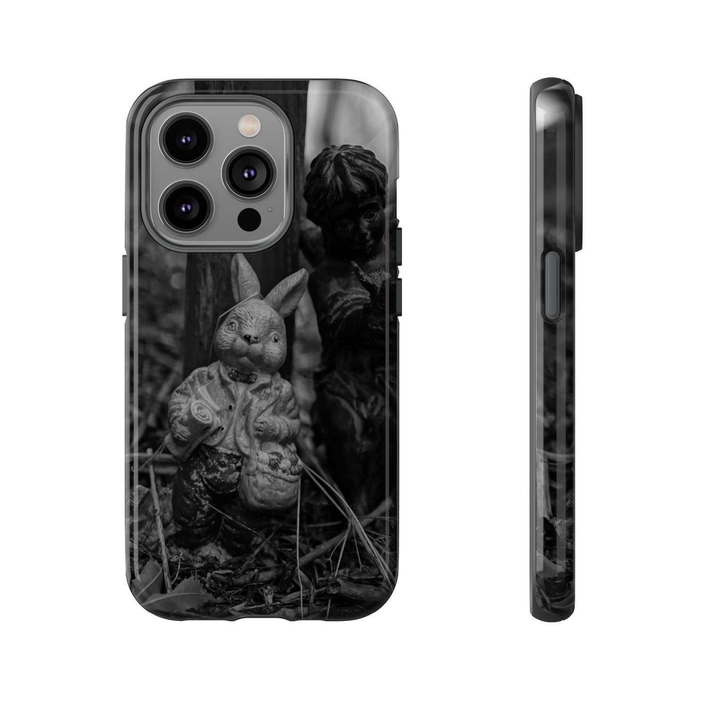 Vintage Gothic Bunny Tough Phone Case — Dark Garden Statue Protective Cover