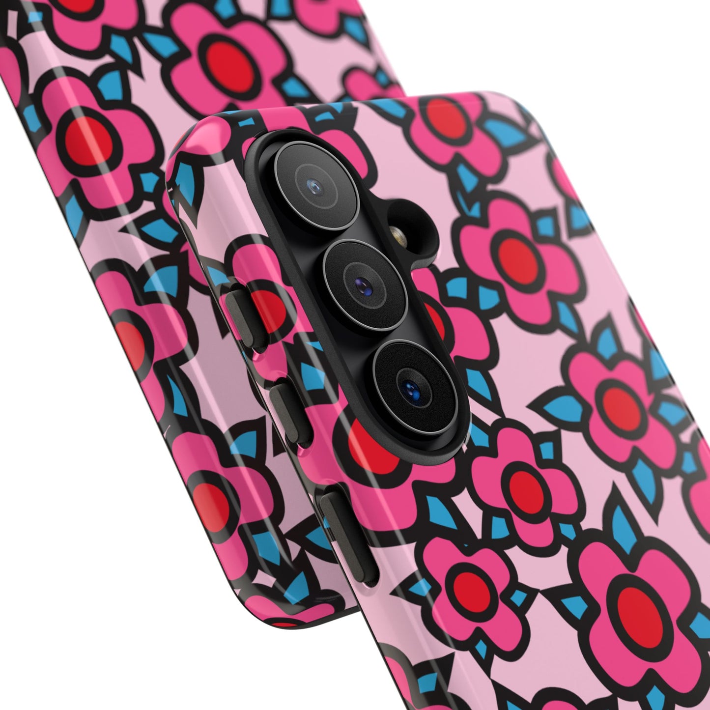 Floral Pink Tough Phone Case — Retro Red & Teal Flower Pattern