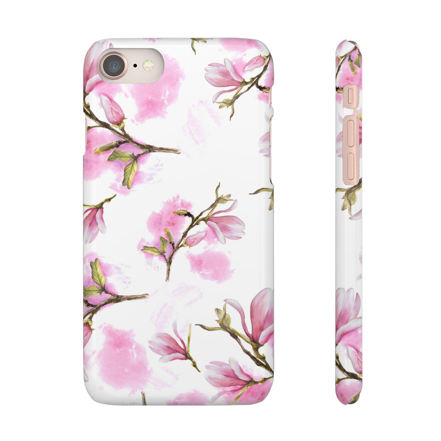 Floral Magnolia Slim Phone Case – Pink Watercolor Snap Case for Apple iPhone and Samsung Galaxy.