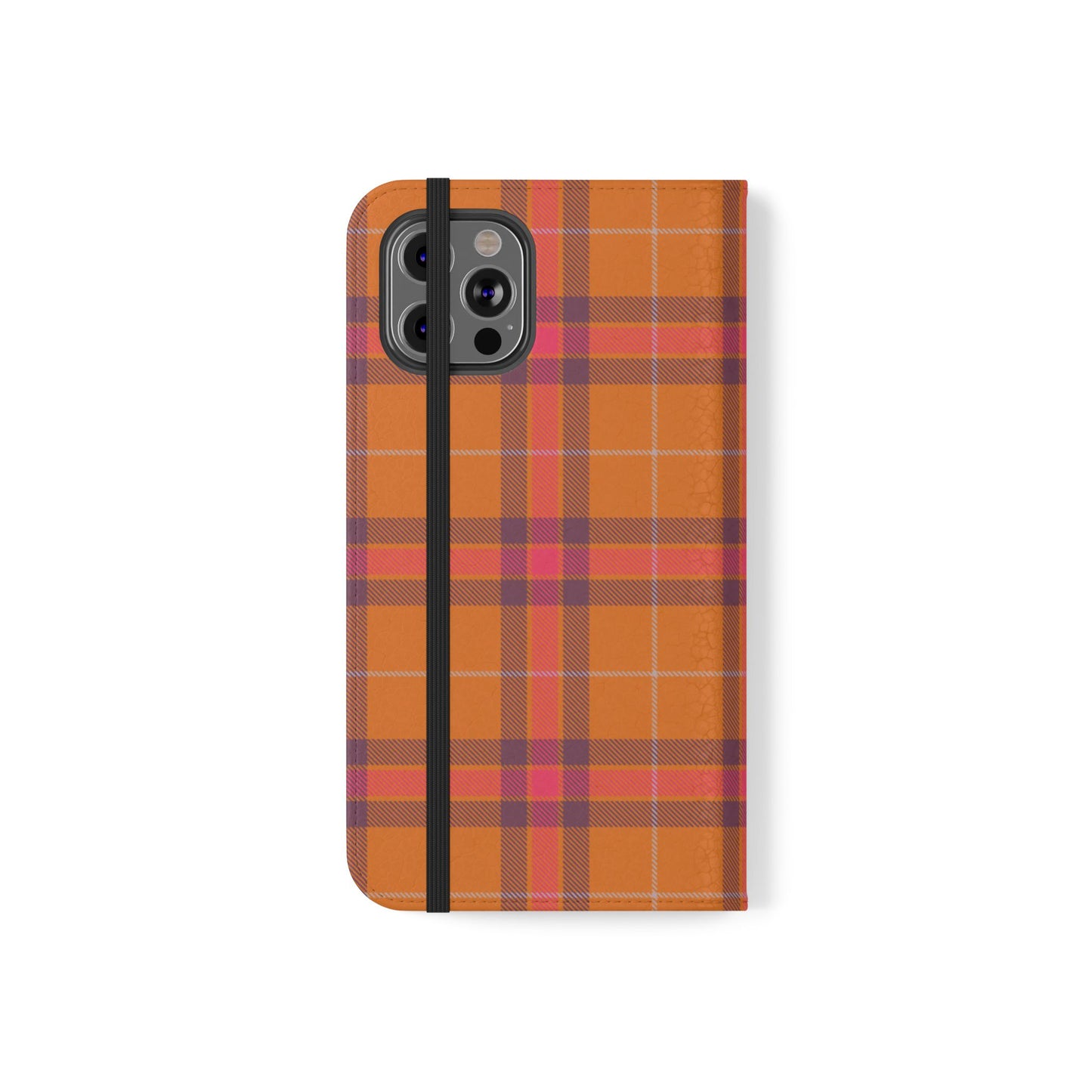 Tartan Flip Phone Case — Orange, Purple & Red Plaid Wallet Cover