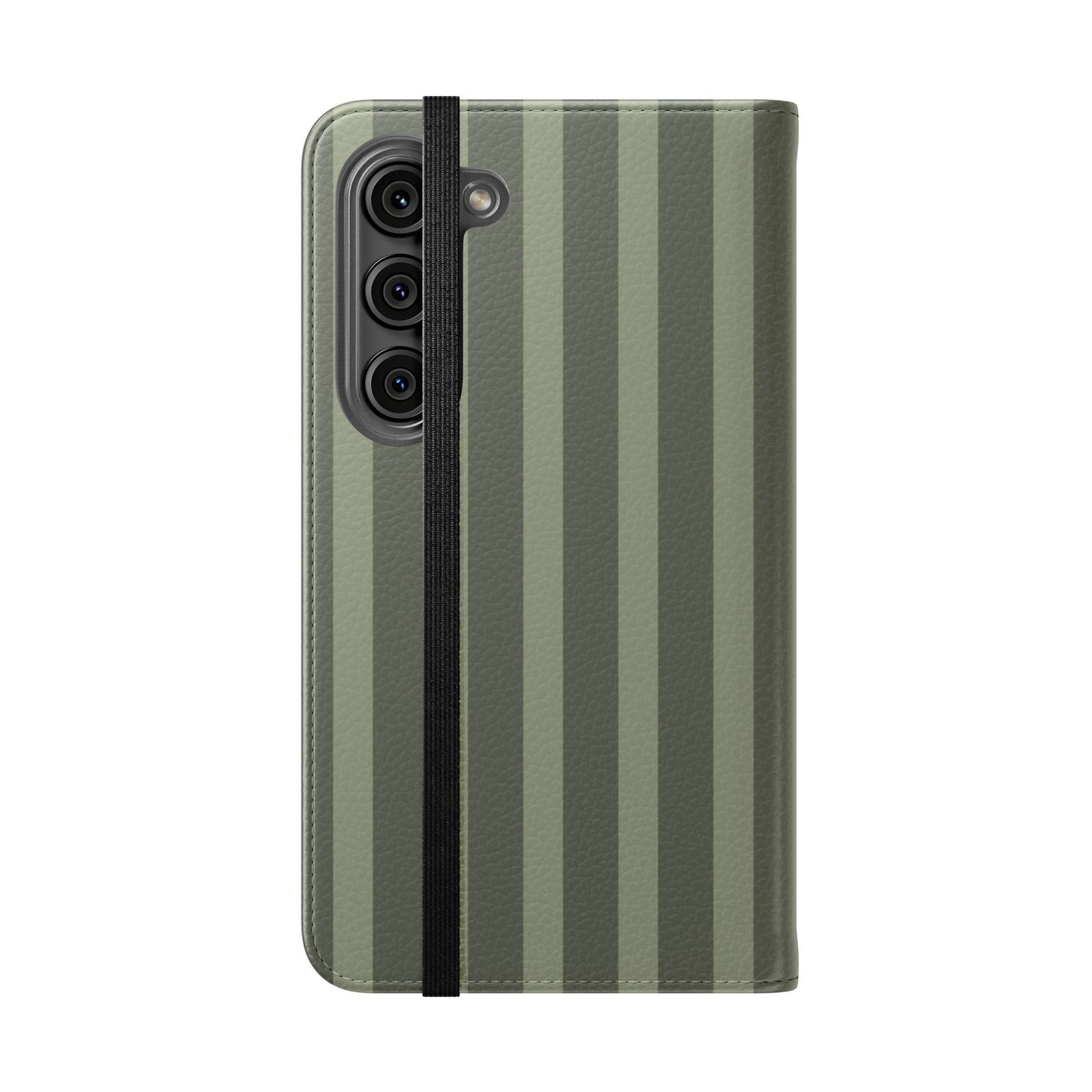Olive Vertical Stripe Flip Phone Case — Wallet Cover with Card Slots
