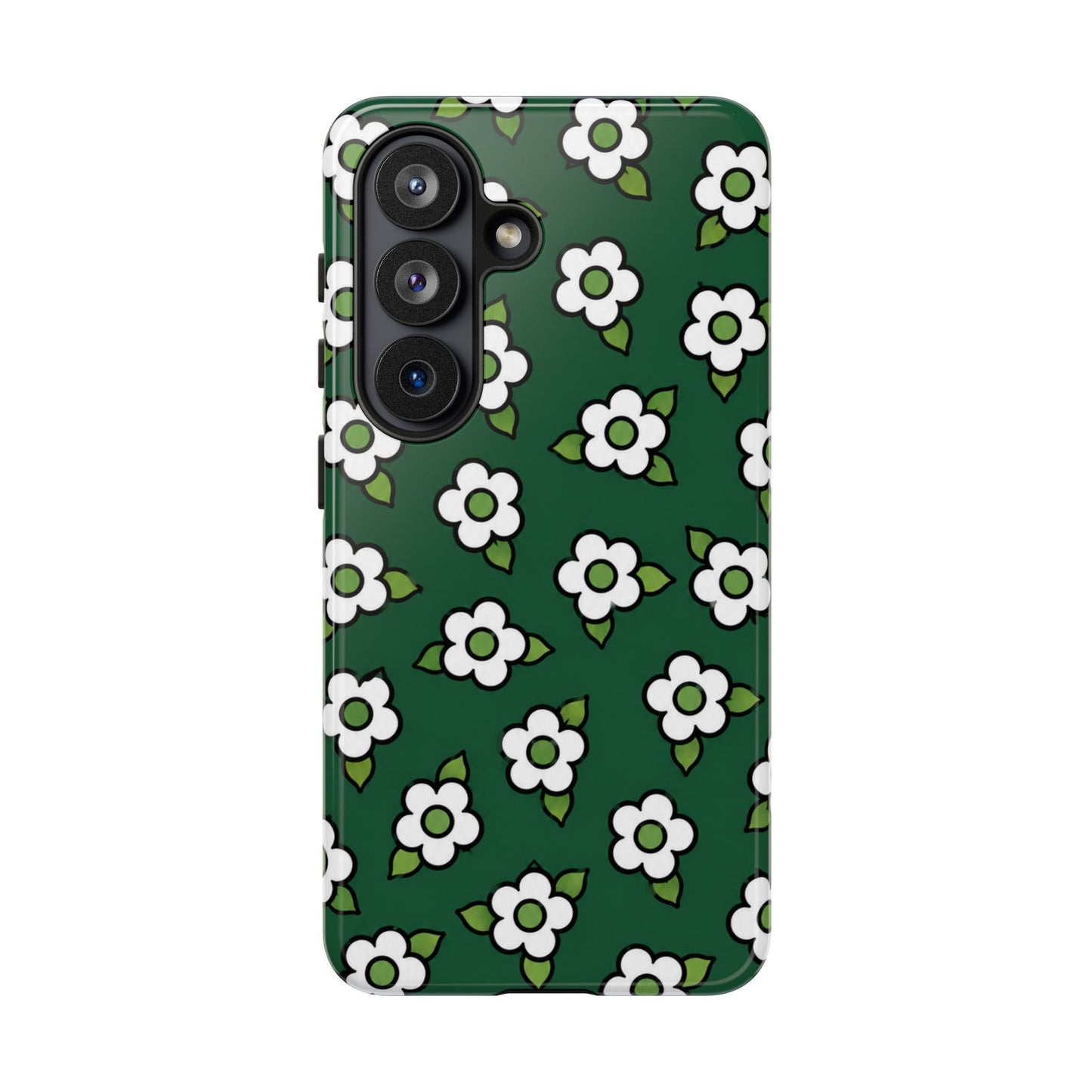 Floral Tough Case — Green White Daisy Protective Phone Cover