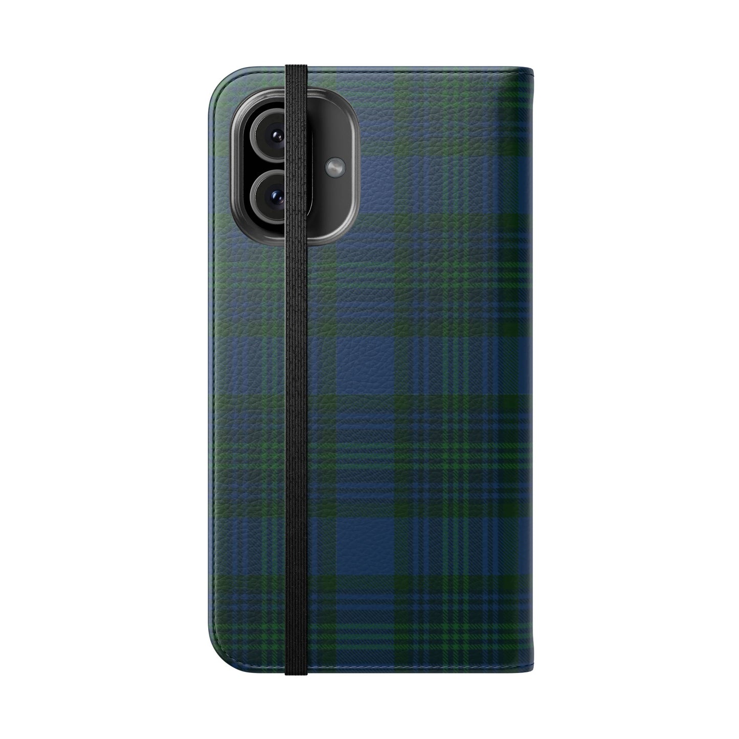 Tartan Flip Phone Case — Navy & Green Plaid Wallet Cover