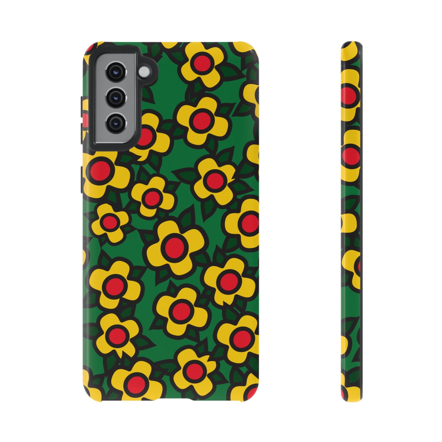 Floral Pop Tough Phone Case — Retro Yellow Red Flower Pattern