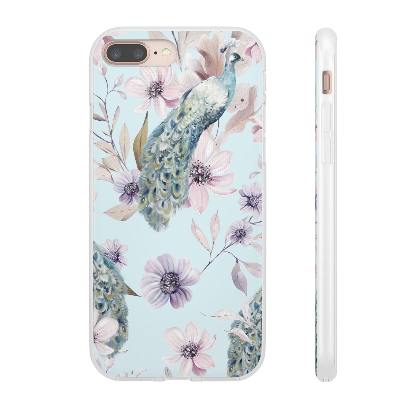 Peacock Floral Phone Case — Pastel Watercolor Bird Slim Case