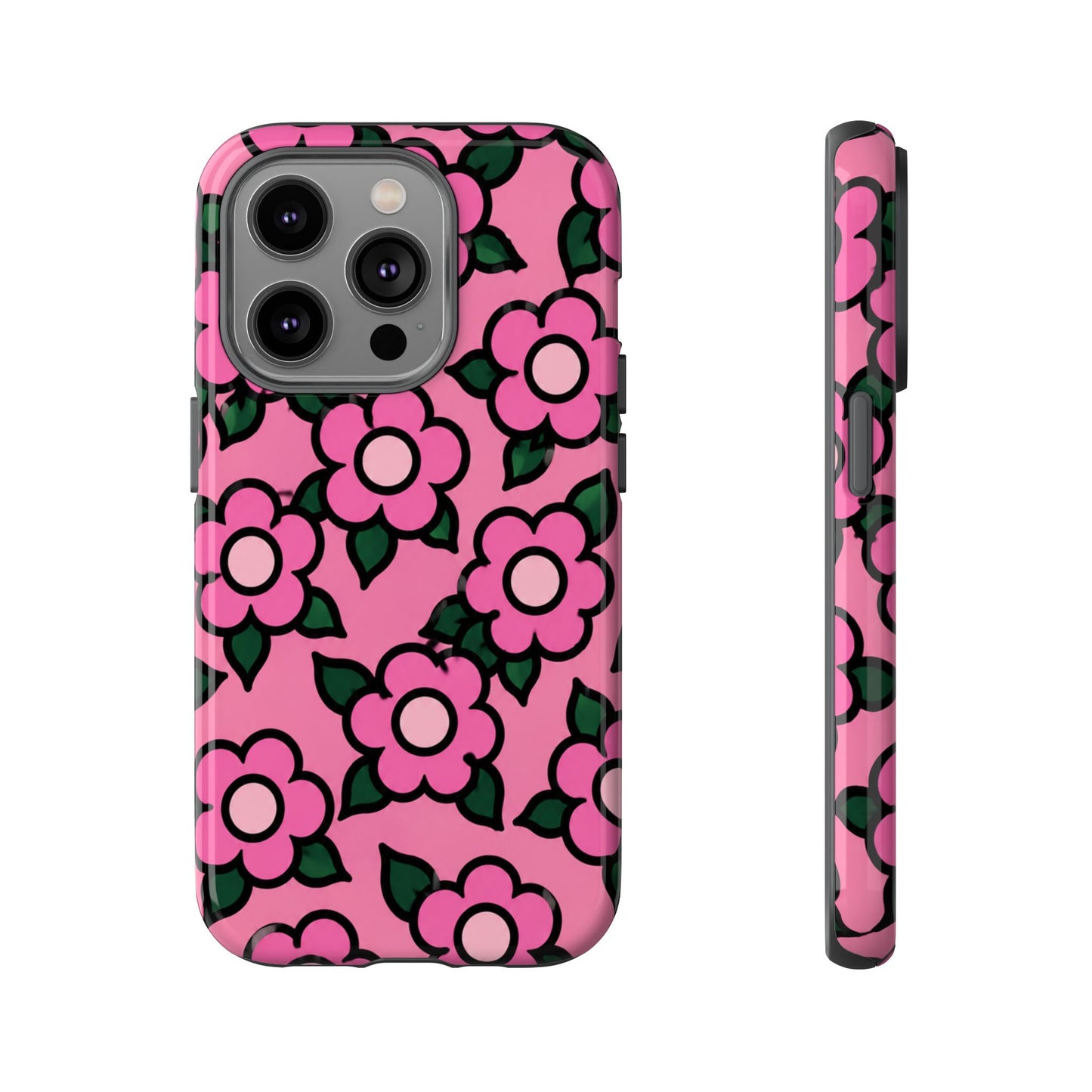 Pink Floral Tough Phone Case — Cute Retro Flower Protective Cover