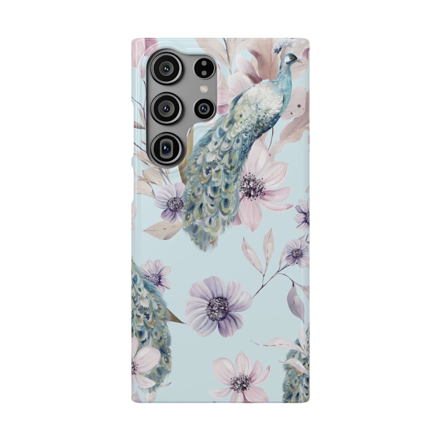 Watercolour Pastel Peacock Floral Snap Phone Case for Apple iPhone and Samsung Galaxy.
