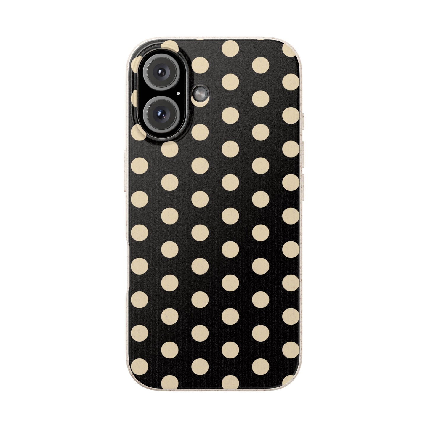 Eco-Friendly Black & Cream Polka Dot Pattern Biodegradable Phone Case for Apple iPhone and Samsung Galaxy.