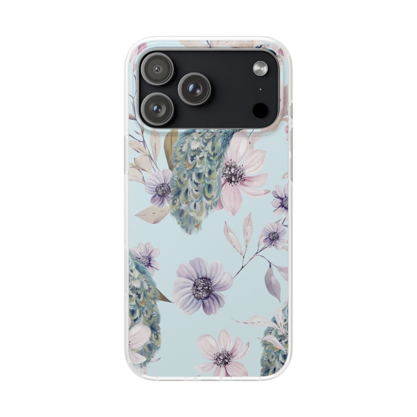 Pastel Peacock Watercolor Protective Flexi Case for Apple iPhone, Samsung Galaxy.