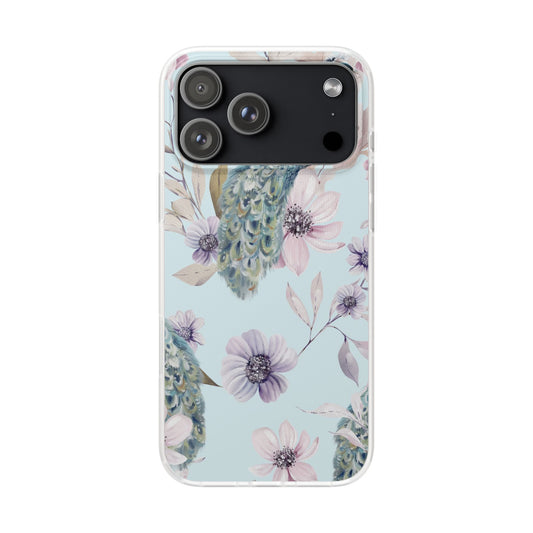 Pastel Peacock Watercolor Protective Flexi Case for Apple iPhone, Samsung Galaxy.