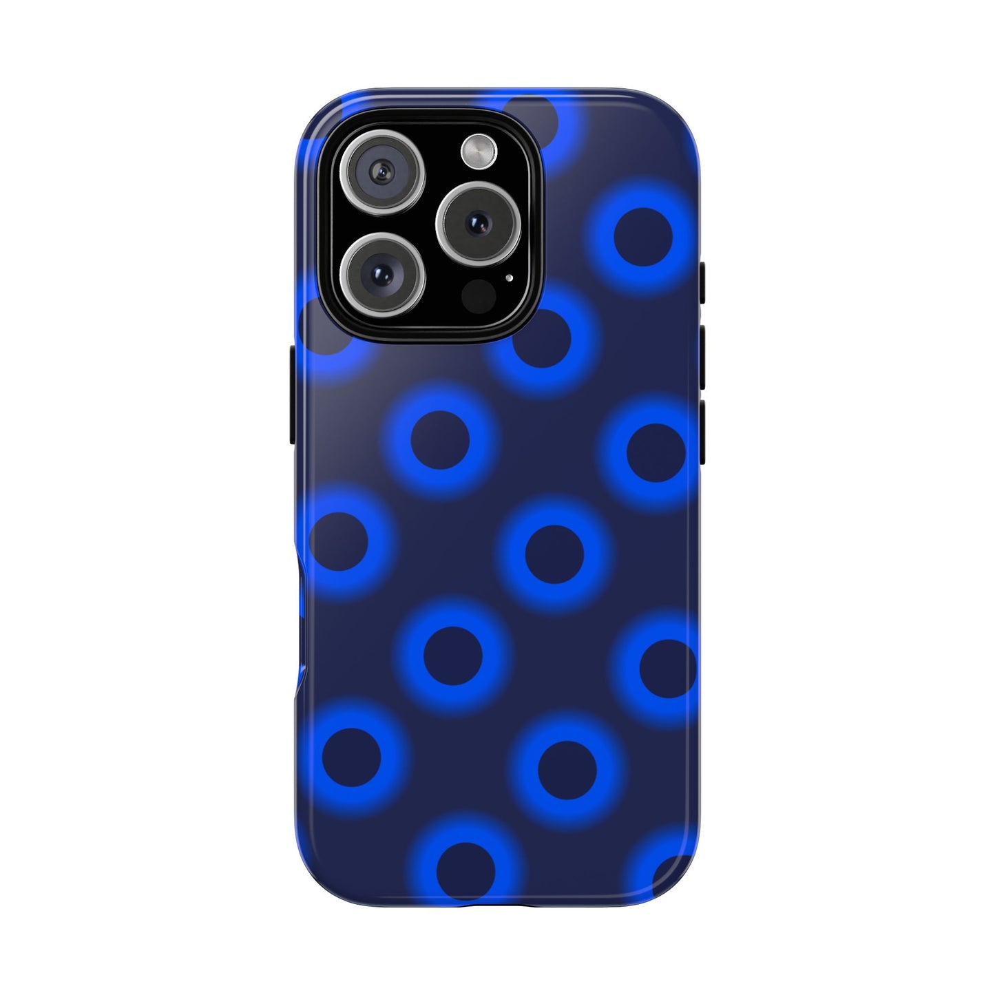 Blue Neon Dot Tough Phone Case — Protective iPhone Cover with Geometric Ring Pattern