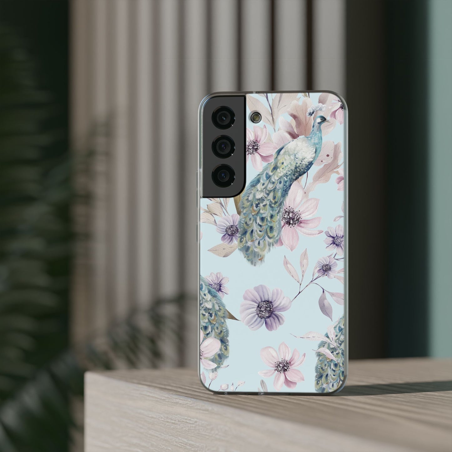 Peacock Floral Phone Case — Pastel Watercolor Bird Slim Case