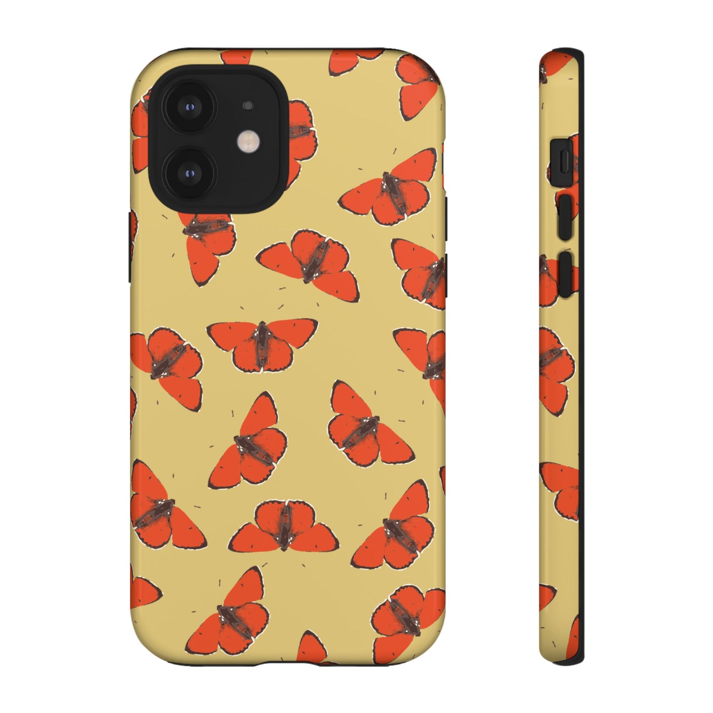 Red Butterfly Pattern Tough Phone Case — Retro Butterflies on Yellow
