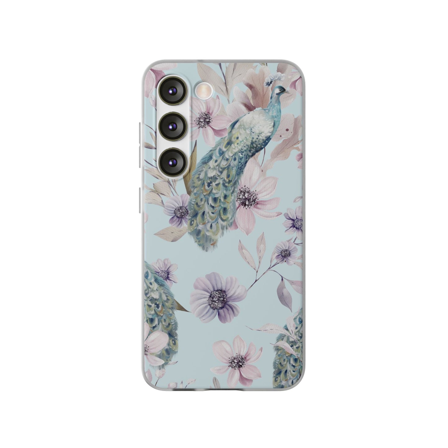 Pastel Peacock Watercolor Protective Flexi Case for Apple iPhone, Samsung Galaxy.