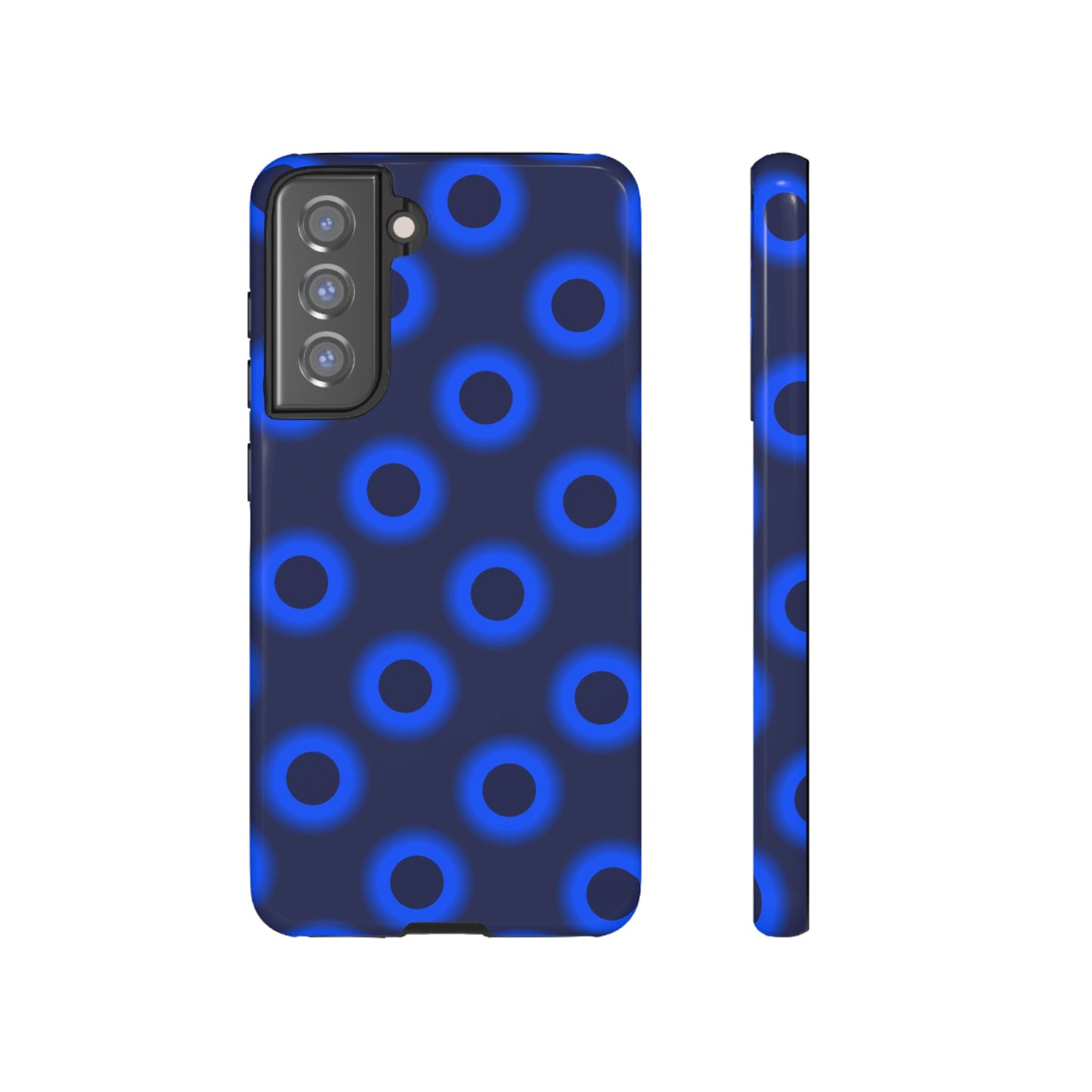 Blue Neon Dot Tough Phone Case — Protective iPhone Cover with Geometric Ring Pattern