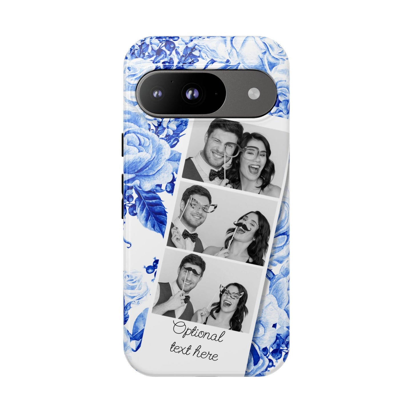 Three Photo Personalised Blue Floral Image Strip Custom Phone Case
