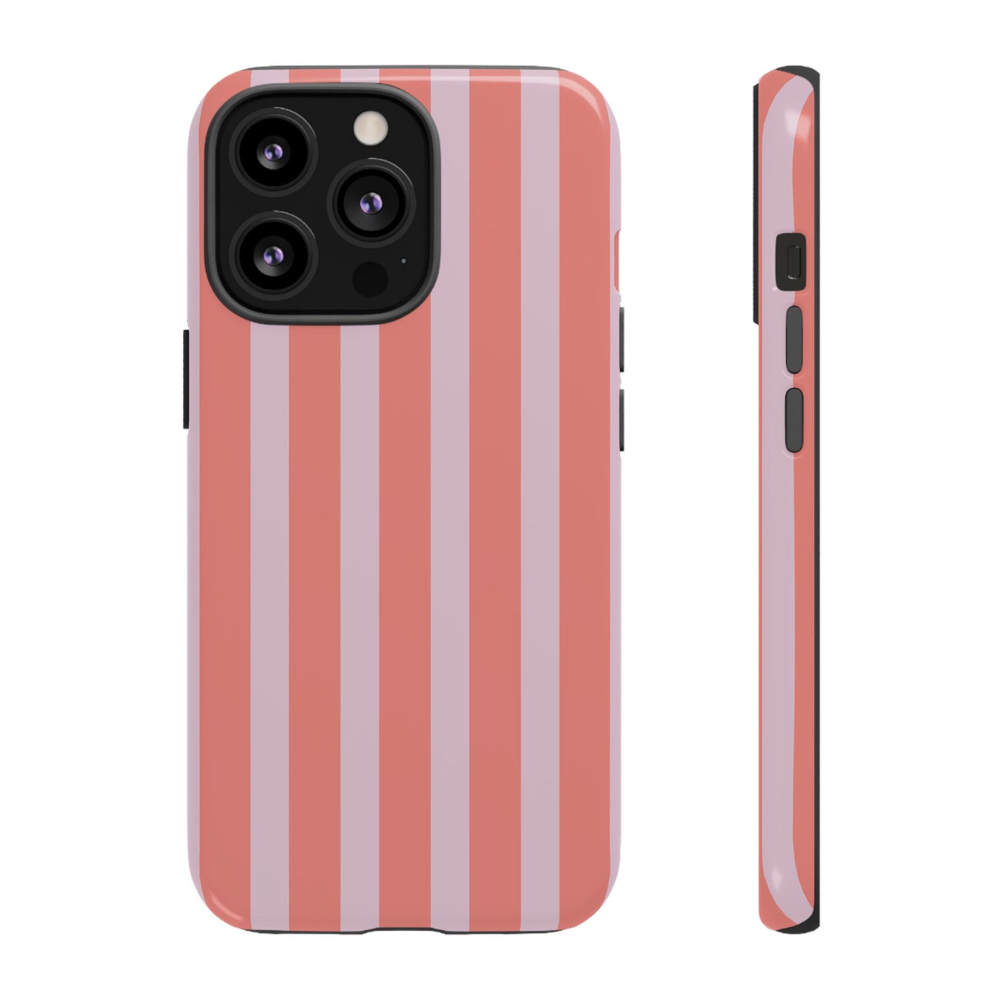 Pink Striped Tough Phone Case — Durable Protective Cover