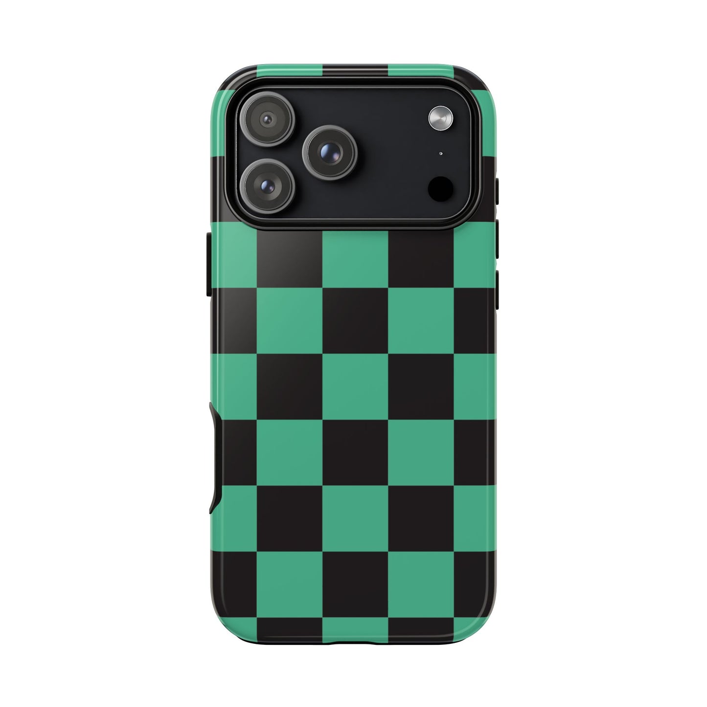 Tanjiro Checkerboard Tough Phone Case – Green & Black Protective Cover