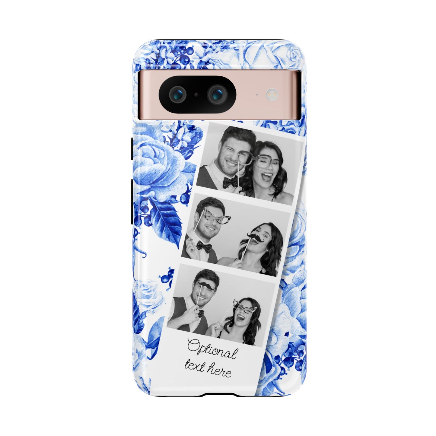 Three Photo Personalised Blue Floral Image Strip Custom Phone Case