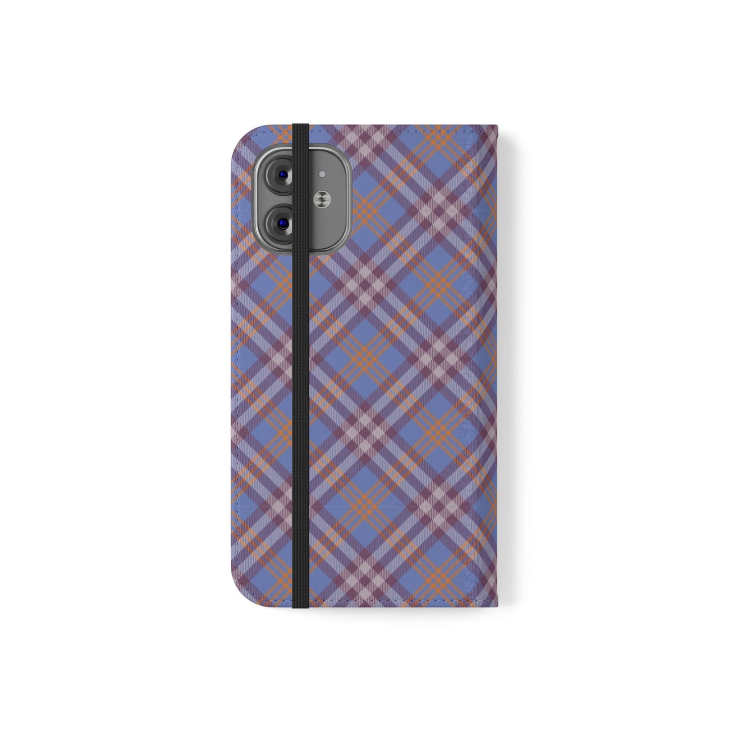 Tartan Flip Phone Case — Violet & Orange Plaid Wallet Cover