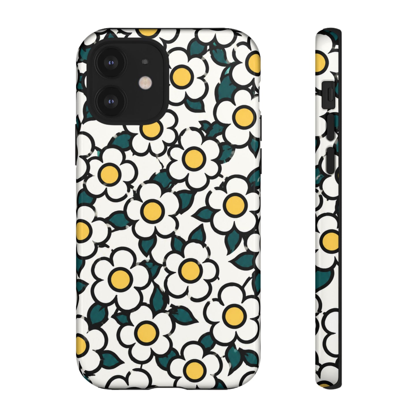 Floral Daisy Tough Phone Case — Retro White & Yellow Protective Cover