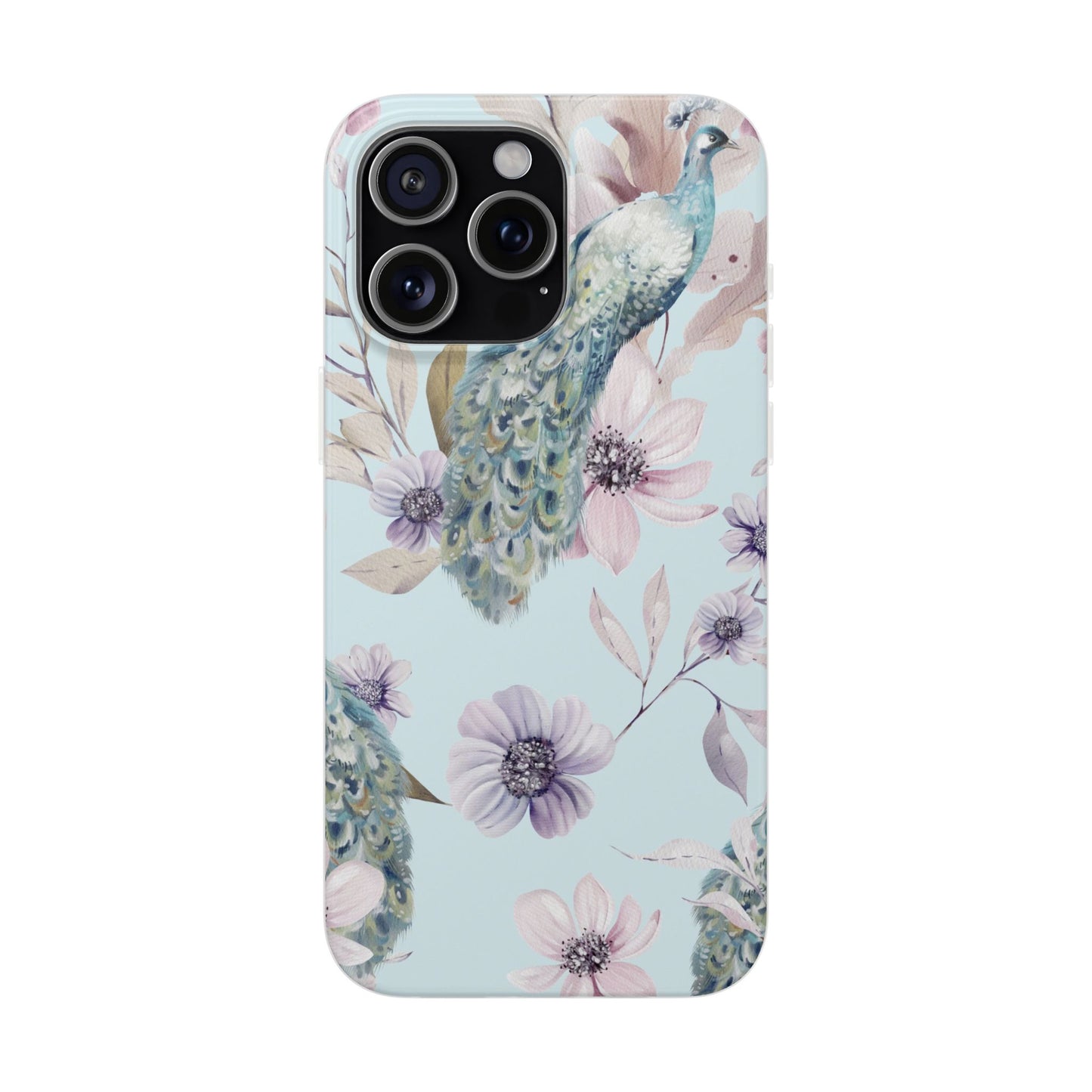 Pastel Peacock Watercolor Protective Flexi Case for Apple iPhone, Samsung Galaxy.