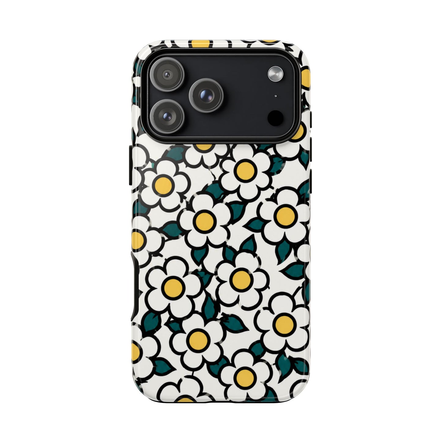 Floral Daisy Tough Phone Case — Retro White & Yellow Protective Cover