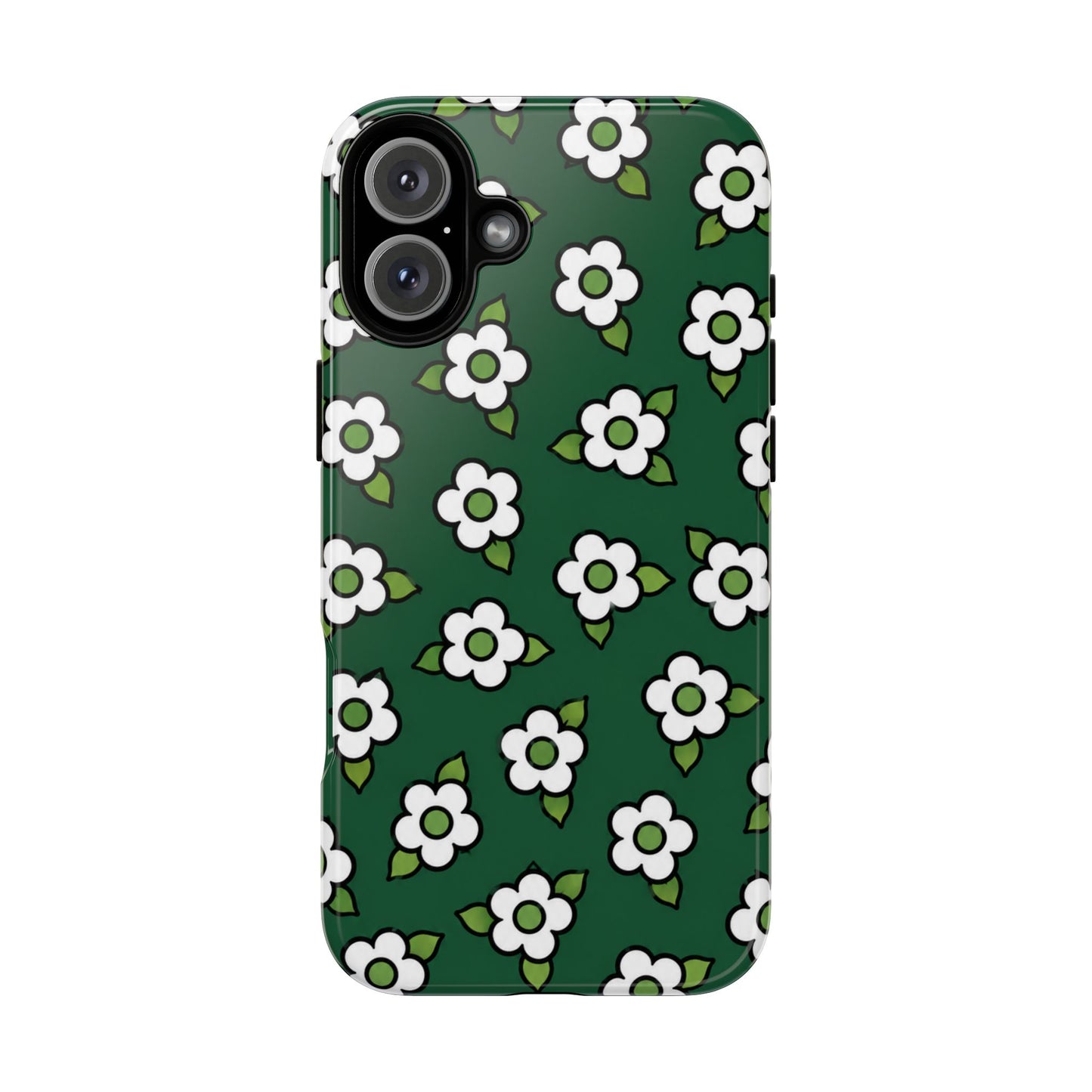 Floral Tough Case — Green White Daisy Protective Phone Cover