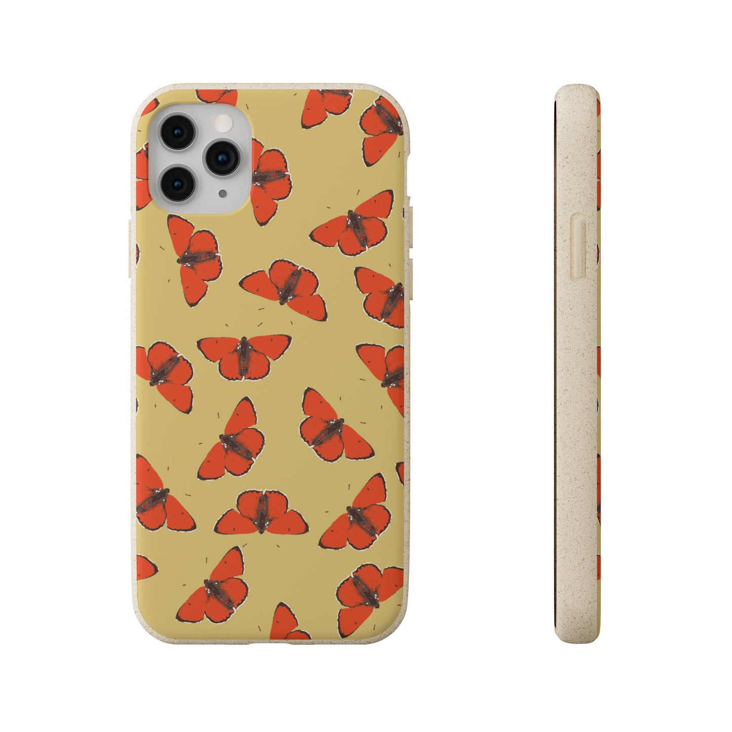 Biodegradable Retro Red Butterfly Pattern Phone Case for Apple iPhone and Samsung Galaxy.