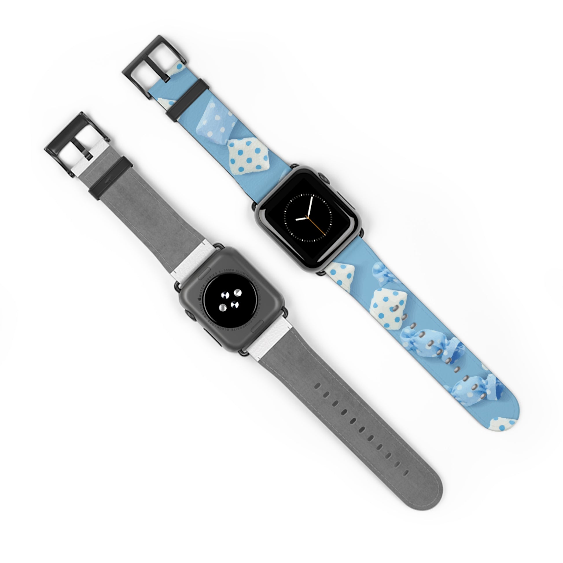 Apple Watch strap in pastel blue candy style, colorful accessory for everyday wear, faux-leather band with steel buckle