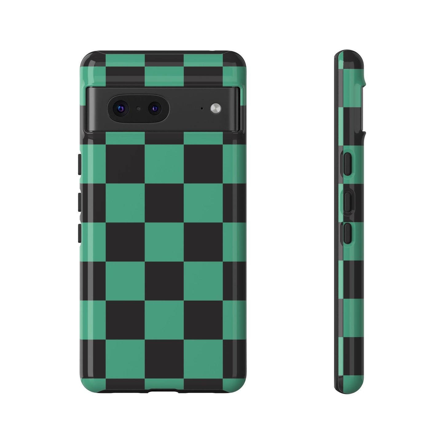 Tanjiro Checkerboard Tough Phone Case – Green & Black Protective Cover