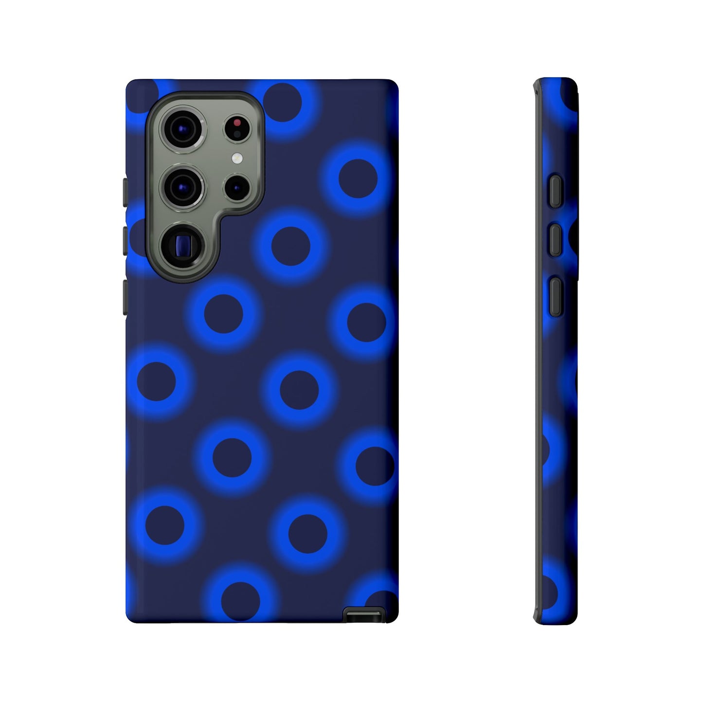Blue Neon Dot Tough Phone Case — Protective iPhone Cover with Geometric Ring Pattern