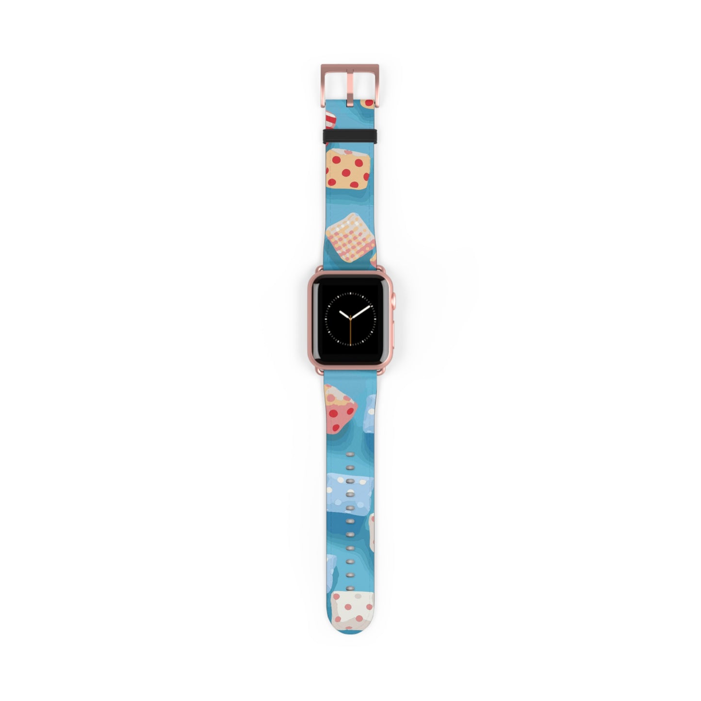 Apple Watch strap in colourful candy style, bright chequered pattern, fun accessory for everyday wear, faux-leather band