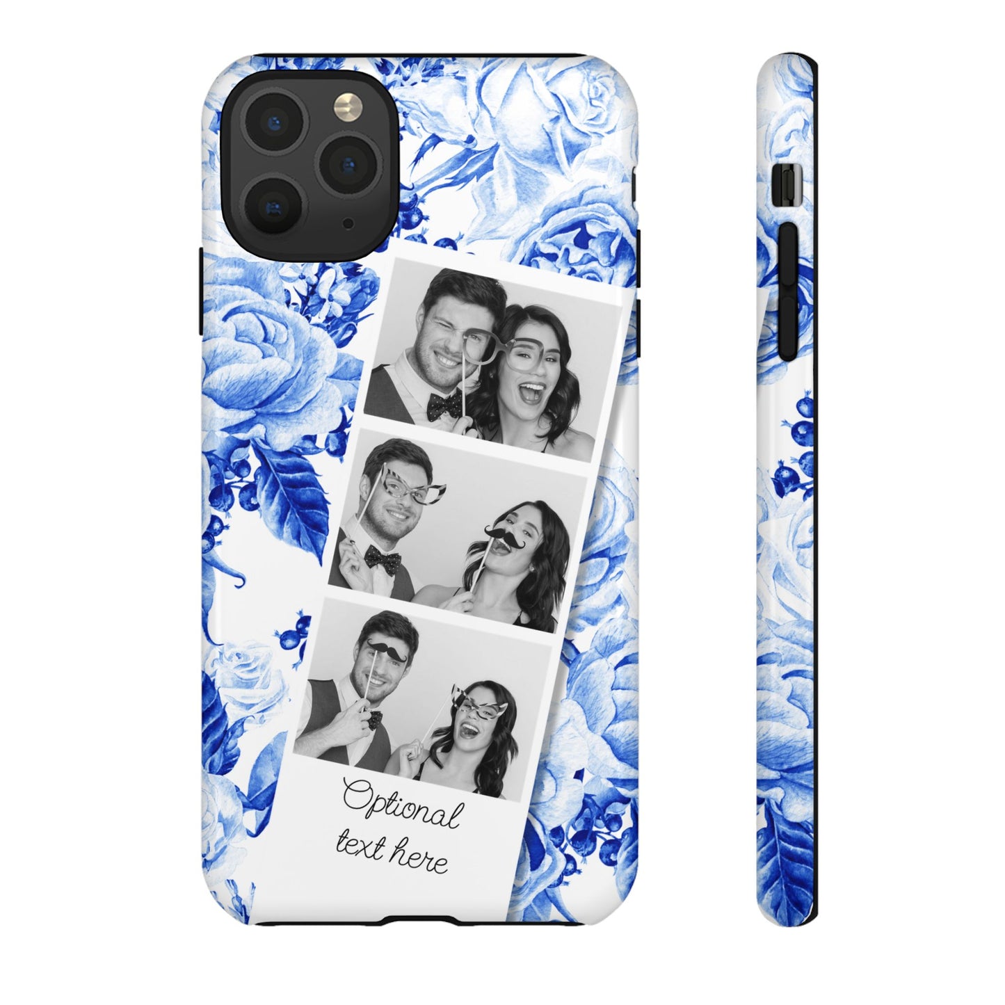 Three Photo Personalised Blue Floral Image Strip Custom Phone Case