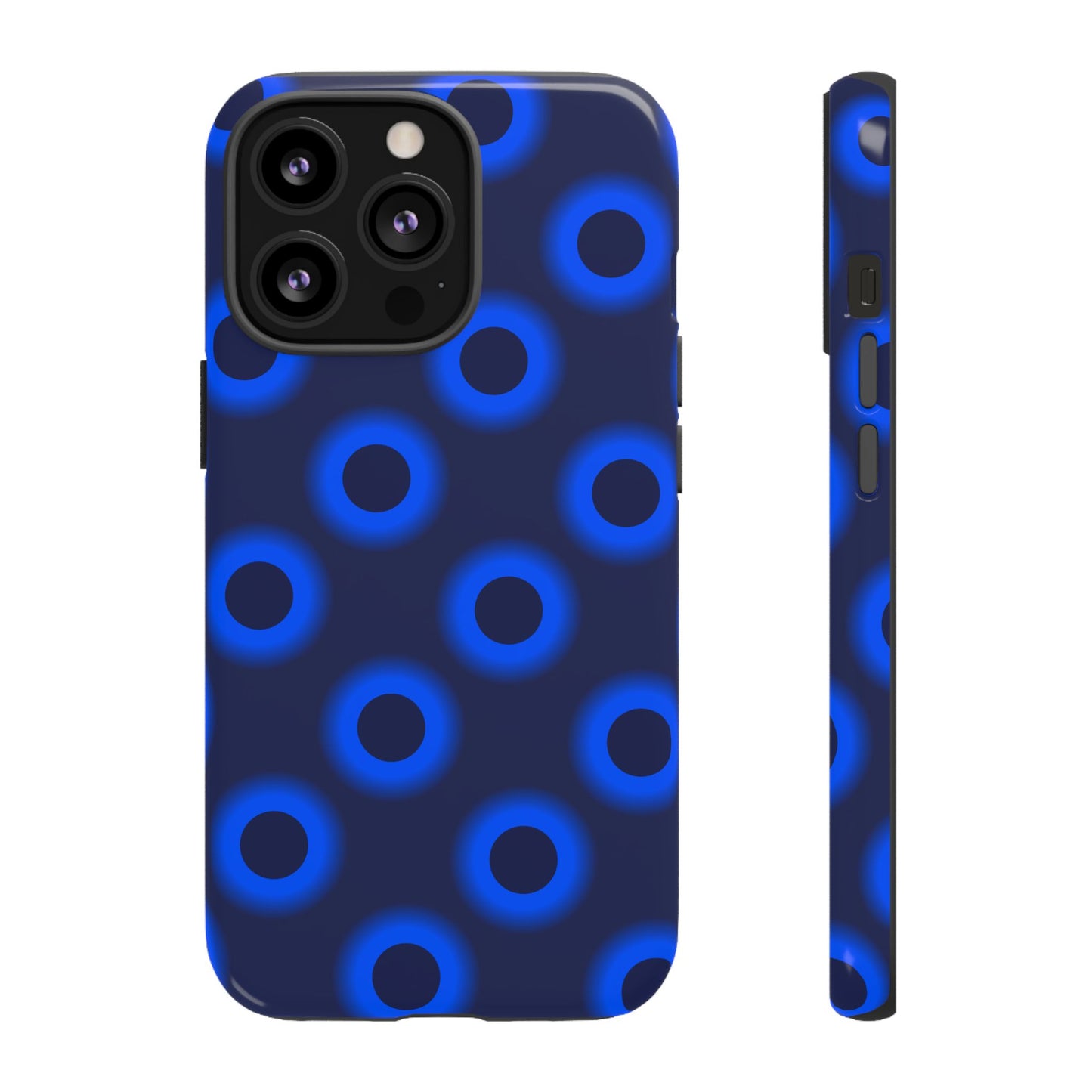 Blue Neon Dot Tough Phone Case — Protective iPhone Cover with Geometric Ring Pattern