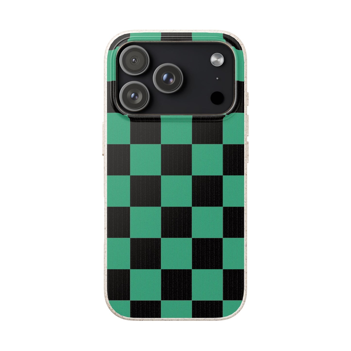 Biodegradable Checkerboard Phone Case — Green & Black Tanjiro Eco Smartphone Cover for Apple iPhone and Samsung Galaxy.