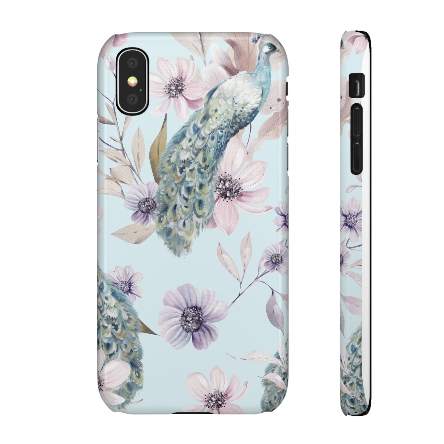 Watercolour Pastel Peacock Floral Snap Phone Case for Apple iPhone and Samsung Galaxy.