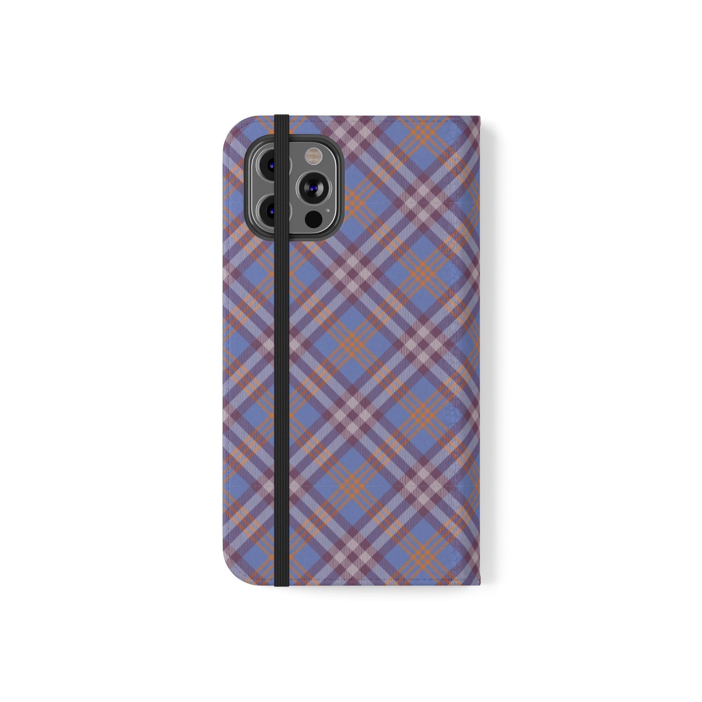 Tartan Flip Phone Case — Violet & Orange Plaid Wallet Cover