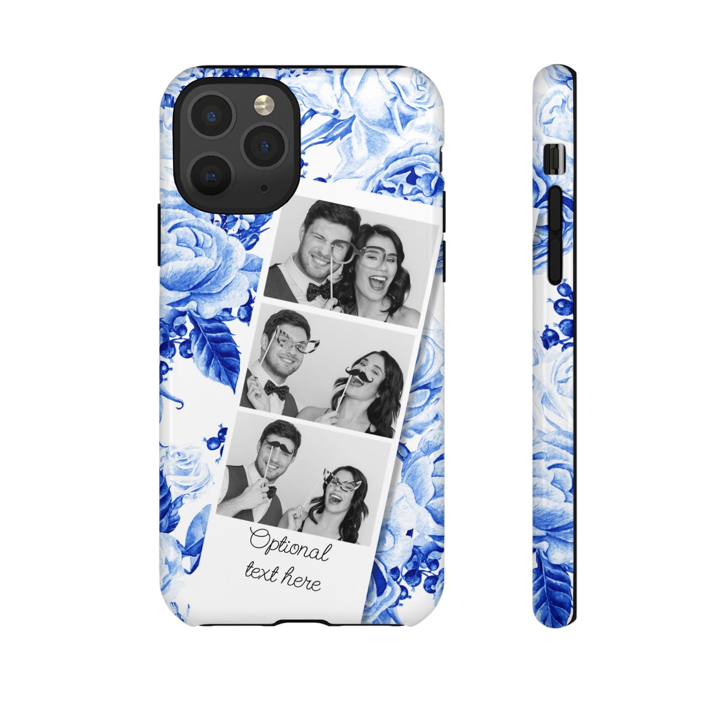Three Photo Personalised Blue Floral Image Strip Custom Phone Case