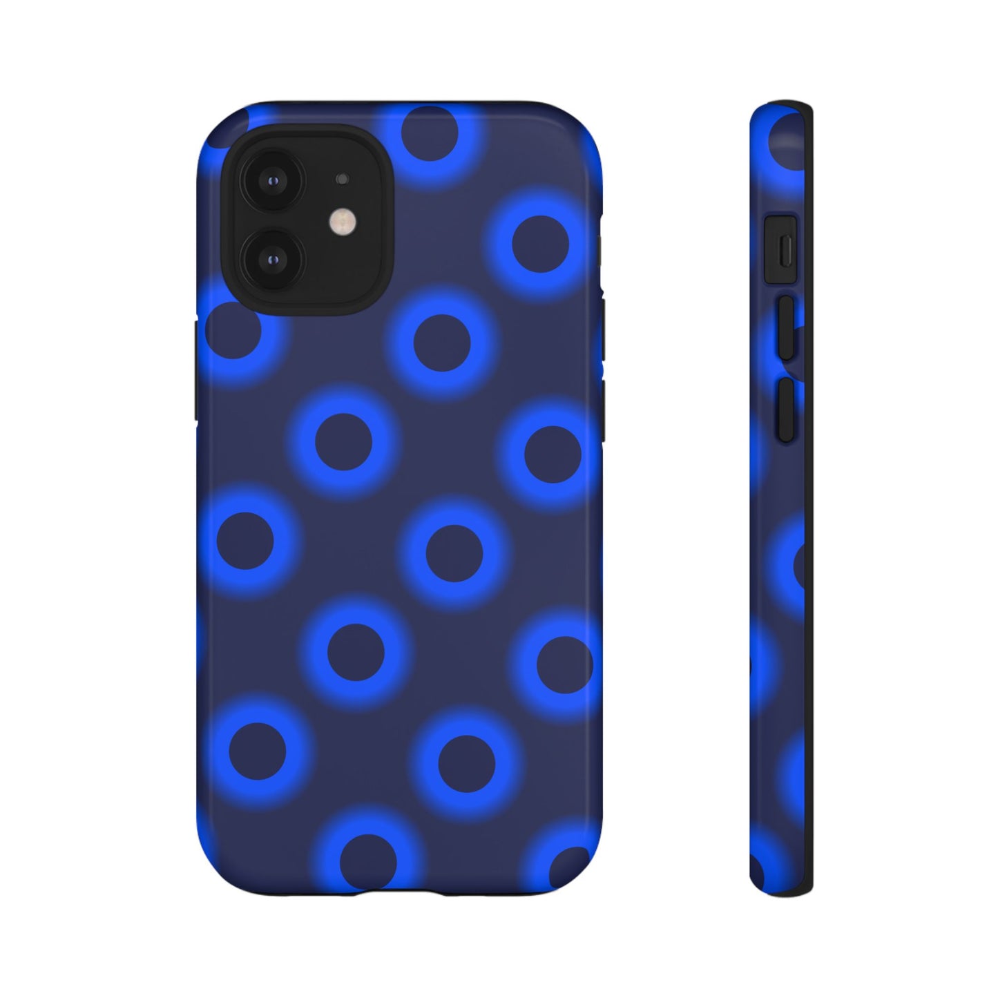 Blue Neon Dot Tough Phone Case — Protective iPhone Cover with Geometric Ring Pattern