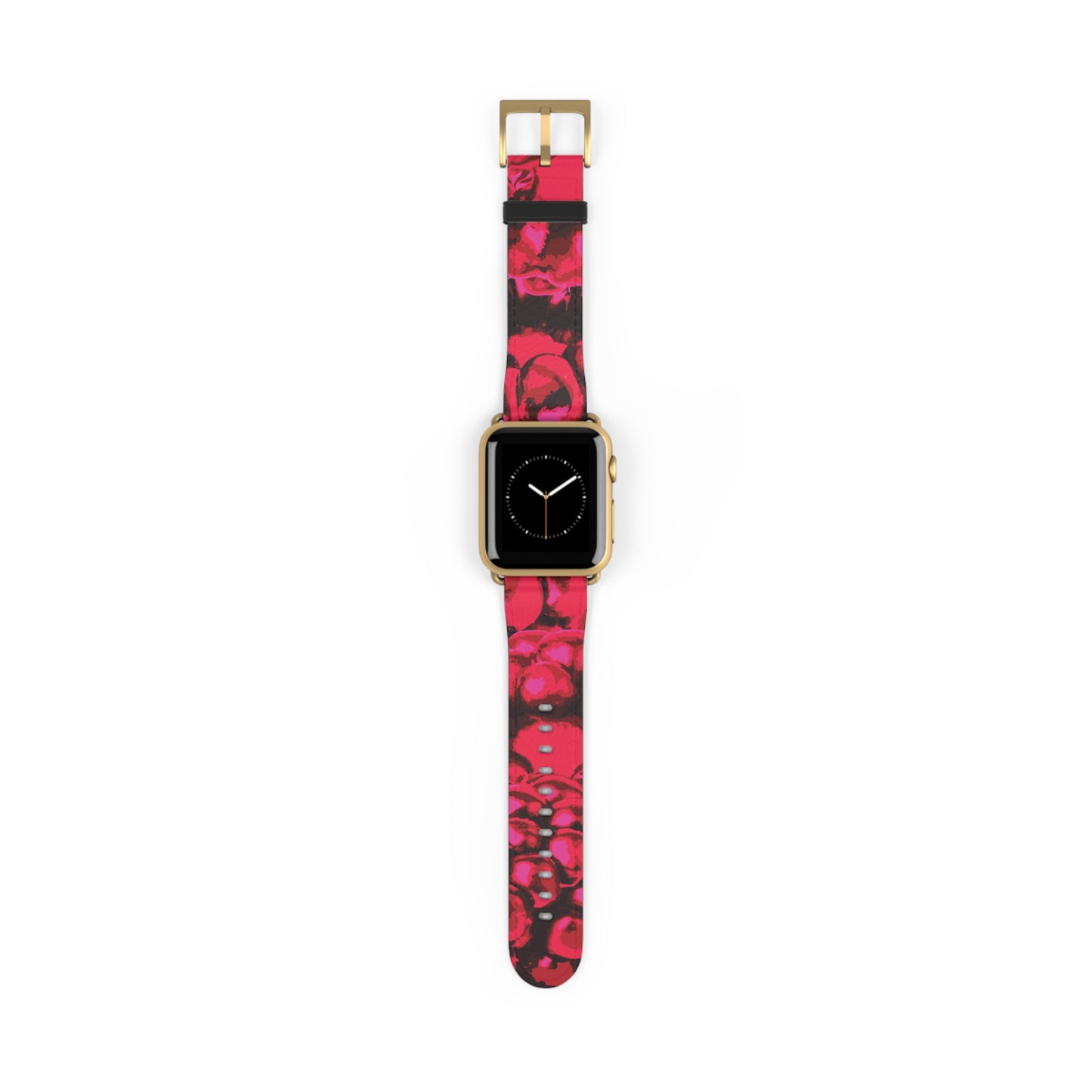 Apple Watch band in pink blackberries pattern, stylish faux-leather accessory, perfect gift for her, stainless steel buckle