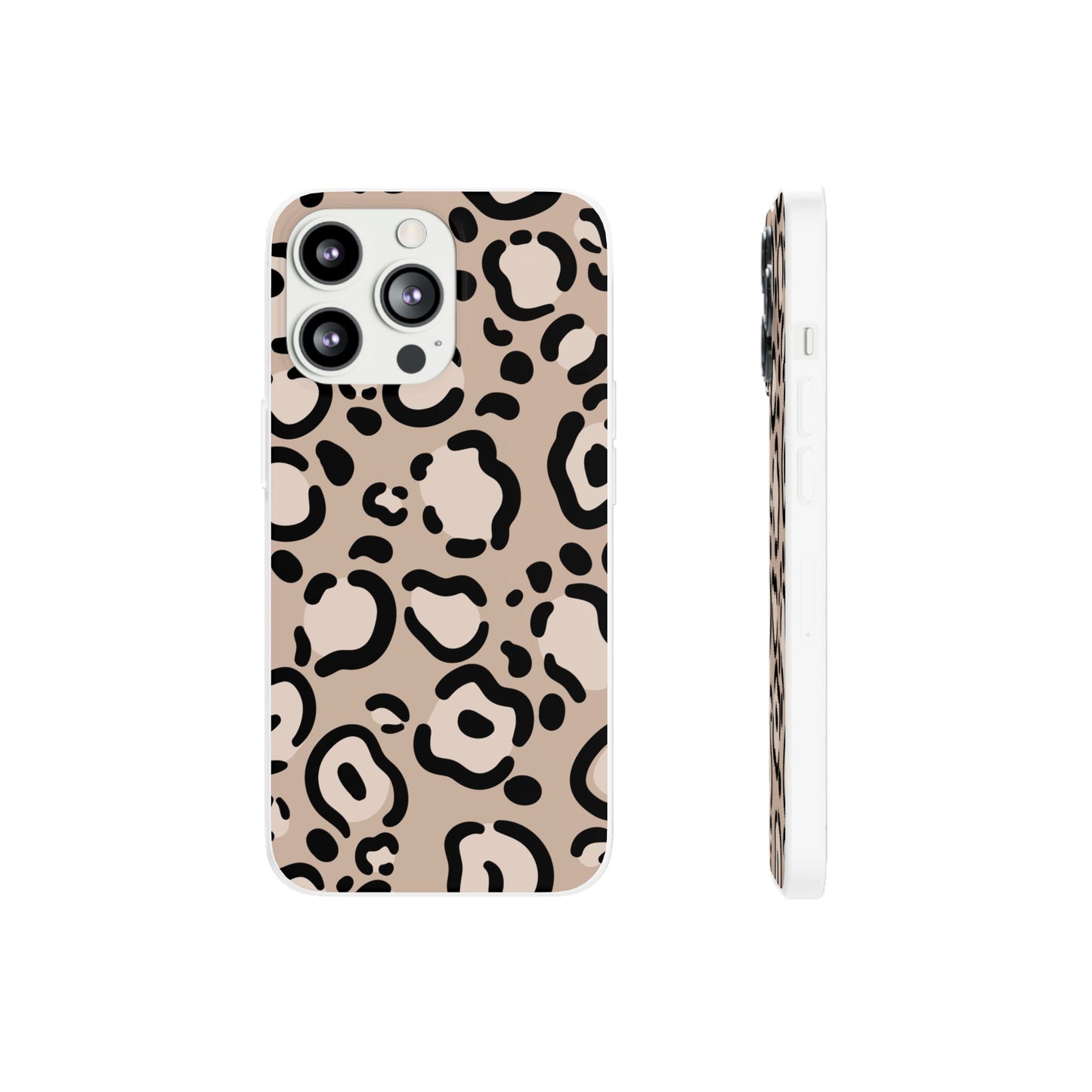 Beige Black Leopard Print Flexi Case for Apple iPhone and Samsung Galaxy.