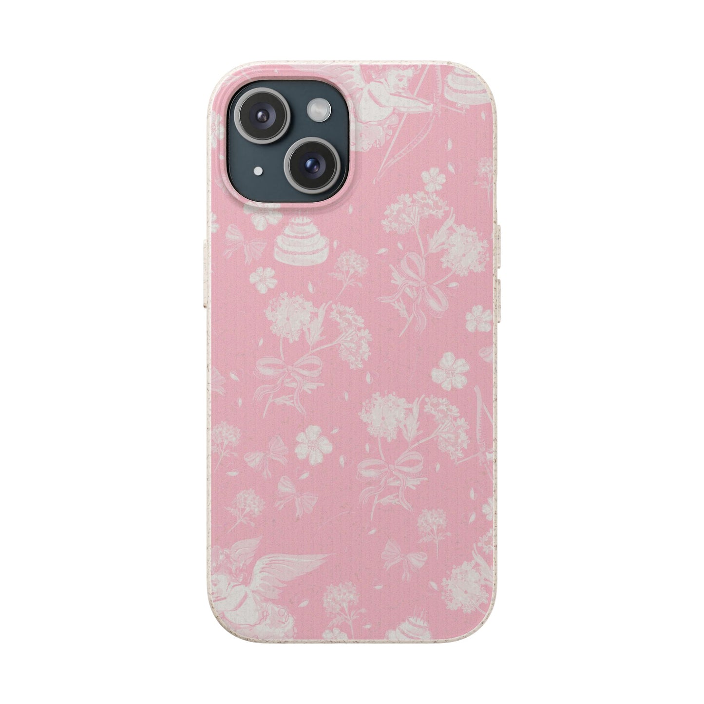 Pink Floral Cherub Biodegradable Phone Case for Apple iPhone and Samsung Galaxy.