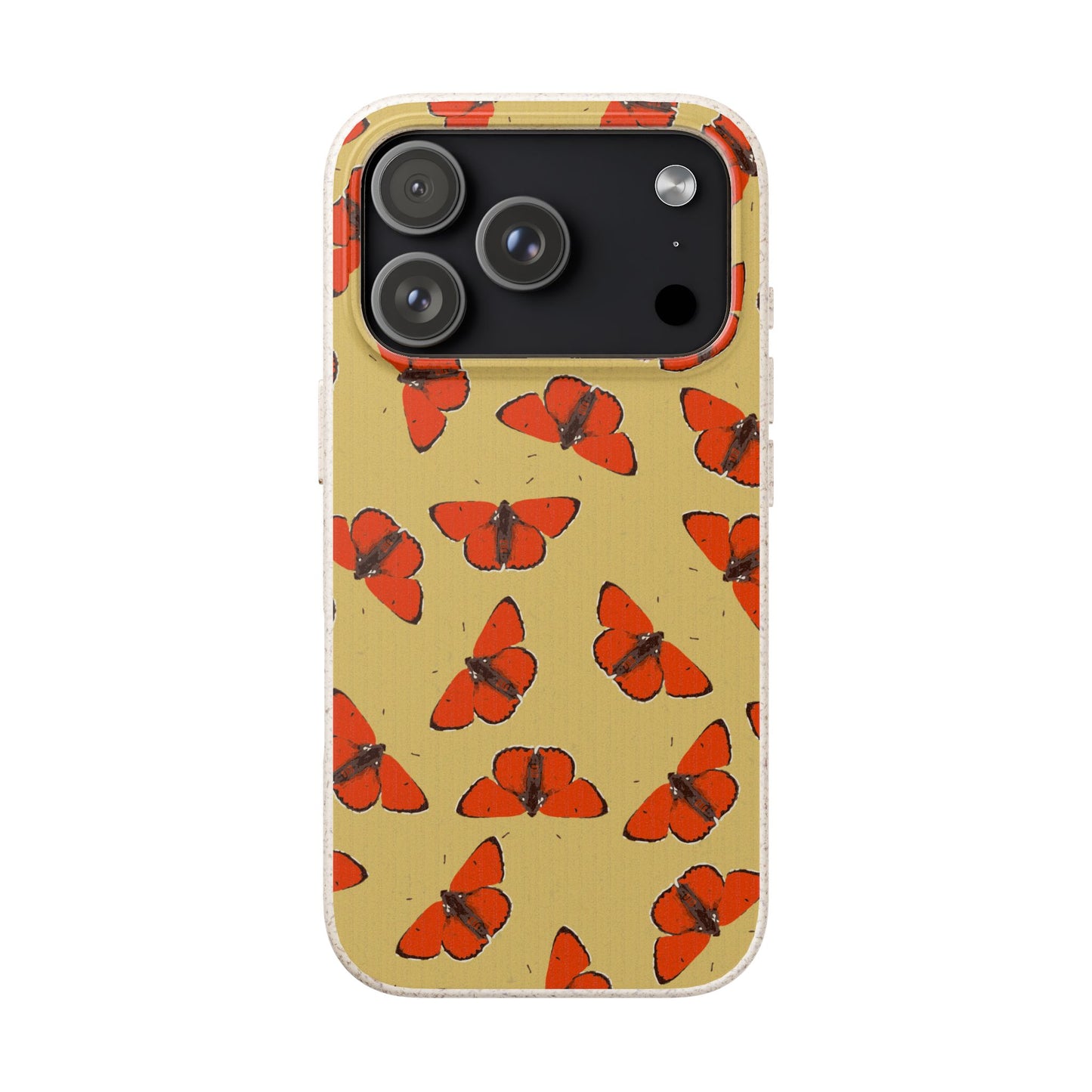Biodegradable Retro Red Butterfly Pattern Phone Case for Apple iPhone and Samsung Galaxy.